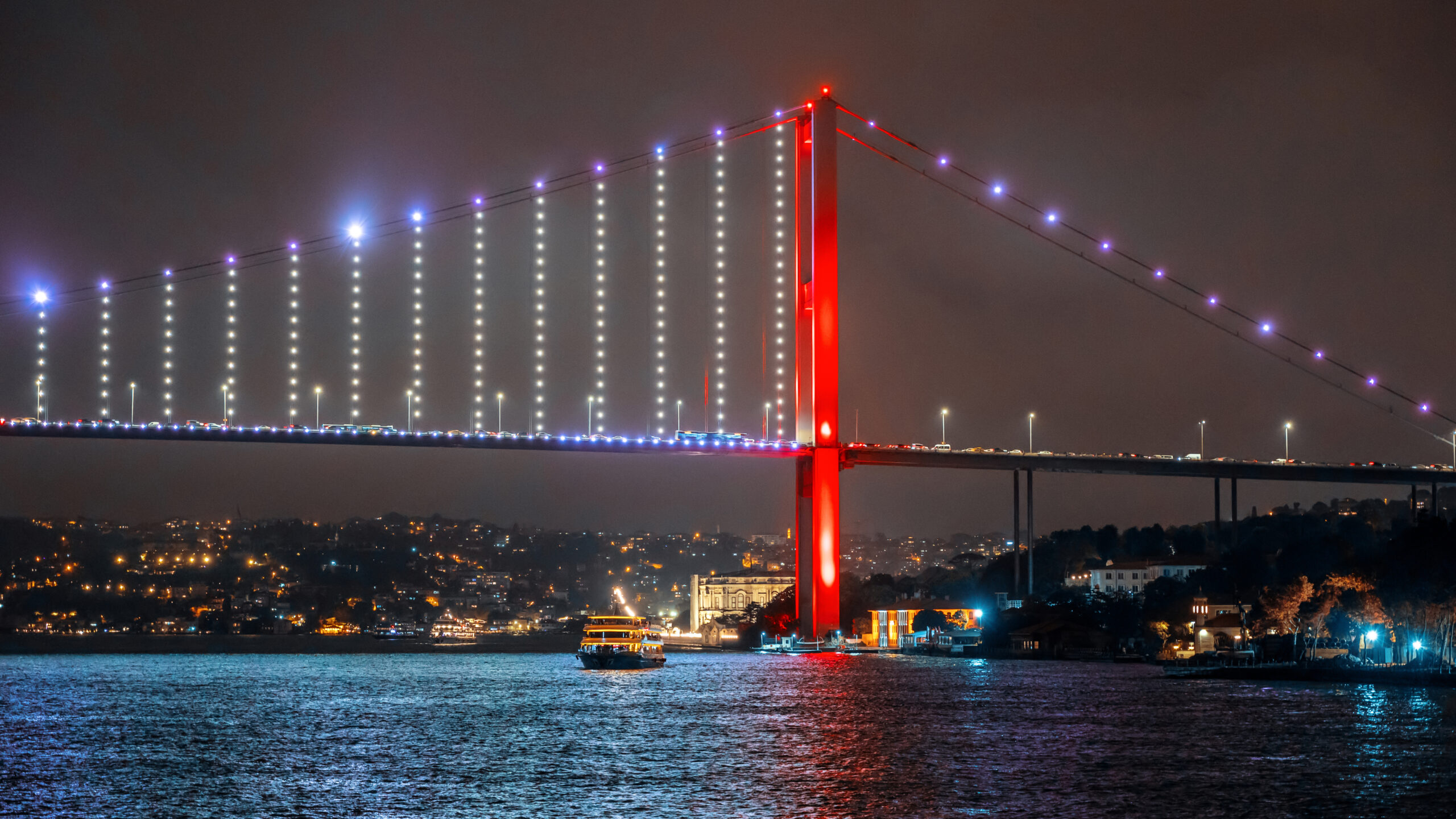 Bosphorus Bridge at night in Istanbul, Turkey
